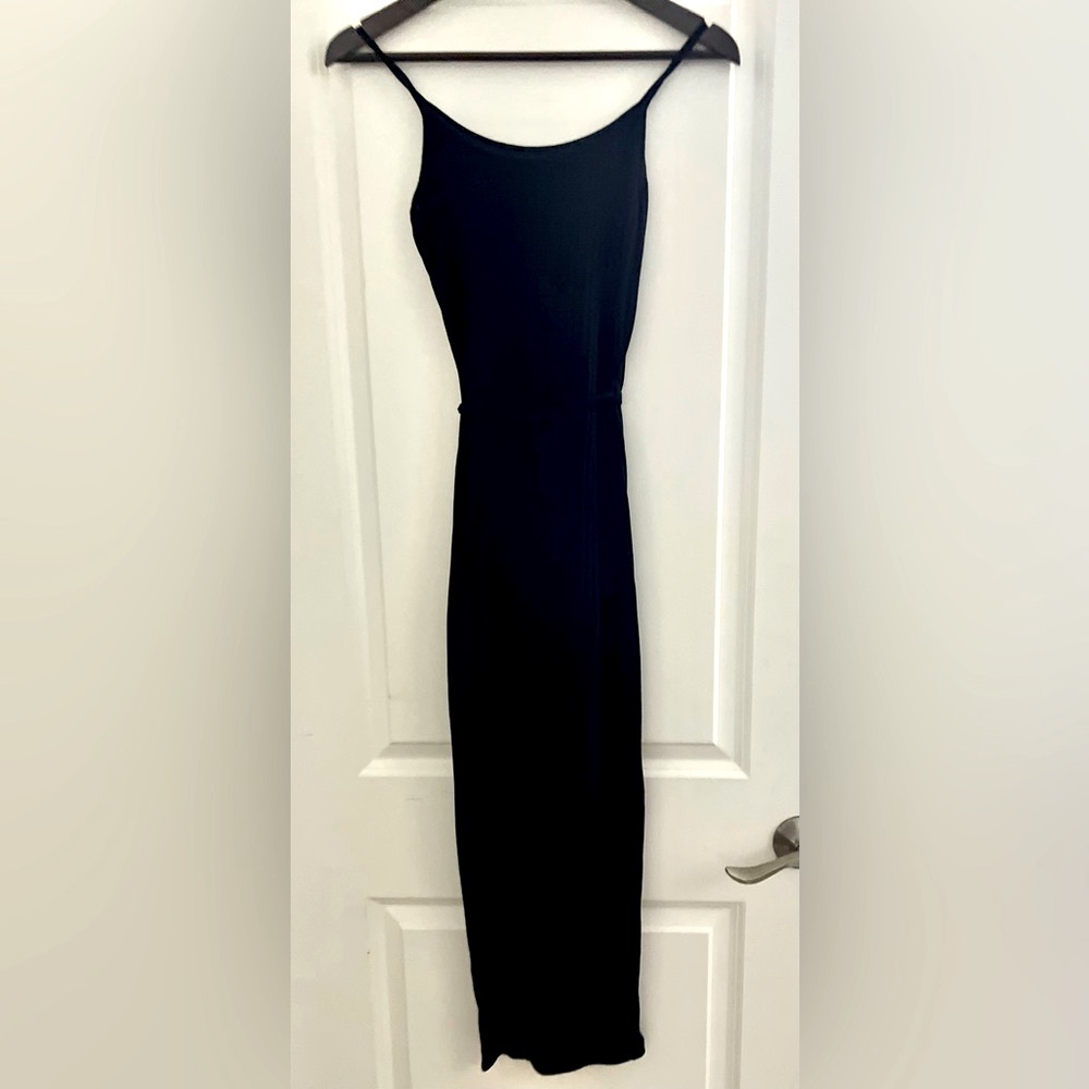 Maxi, Ribbed, Black dress, Tie-waist at the side, Summer dress. Size 6 - Picture 6 of 6